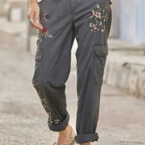 Sundance Charcoal Straight-Leg Embroidered Cargo Pants
